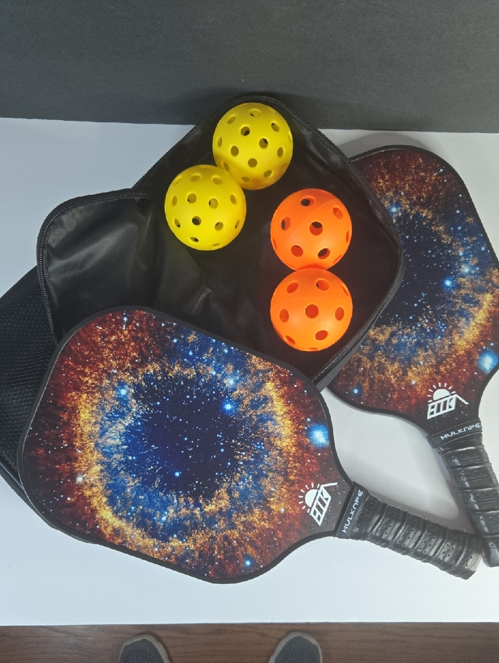 NEW Galaxy Print Pickleball Paddle Set with Balls in Zipper Carrying Case